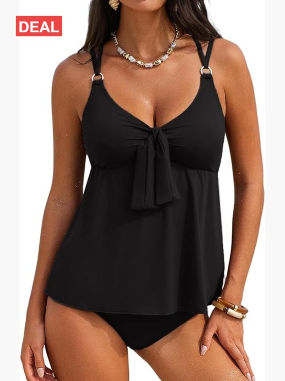 Women's Tankini Swimsuits Tummy Control Two Piece V Neck Tie Front Swim Top